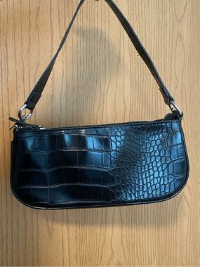 Urban Outfitters Black Croc-Embossed Shoulder Bag